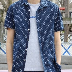 Flamingo, Blue Casual Button Down